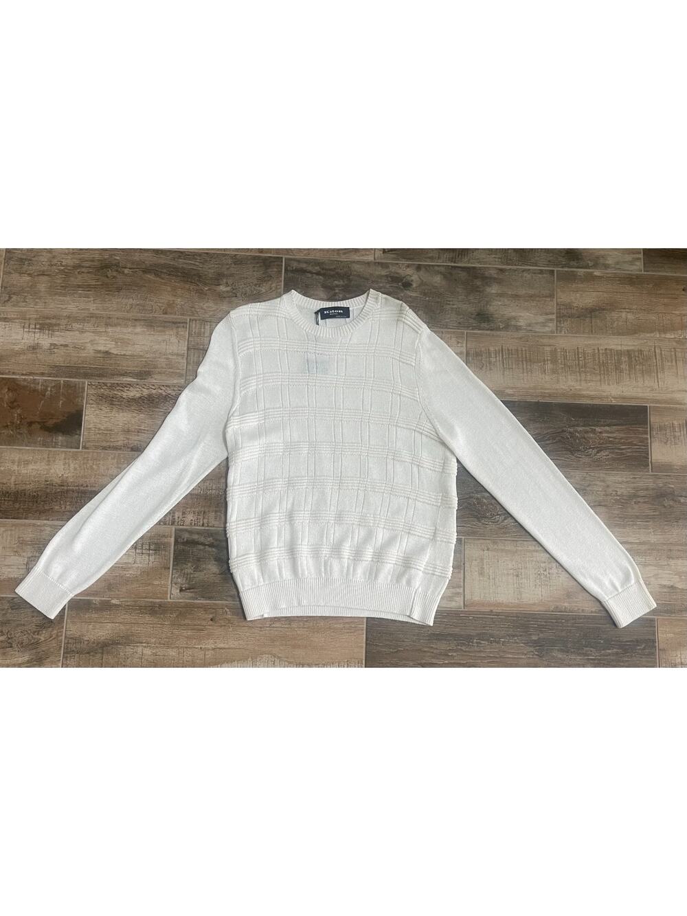 $3,095 NWT Kiton Napoli Silk Blend Sweater Cream Textured Knit Crewneck 52/L